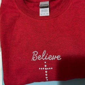 Bling T-Shirt Christian Believe Red size S